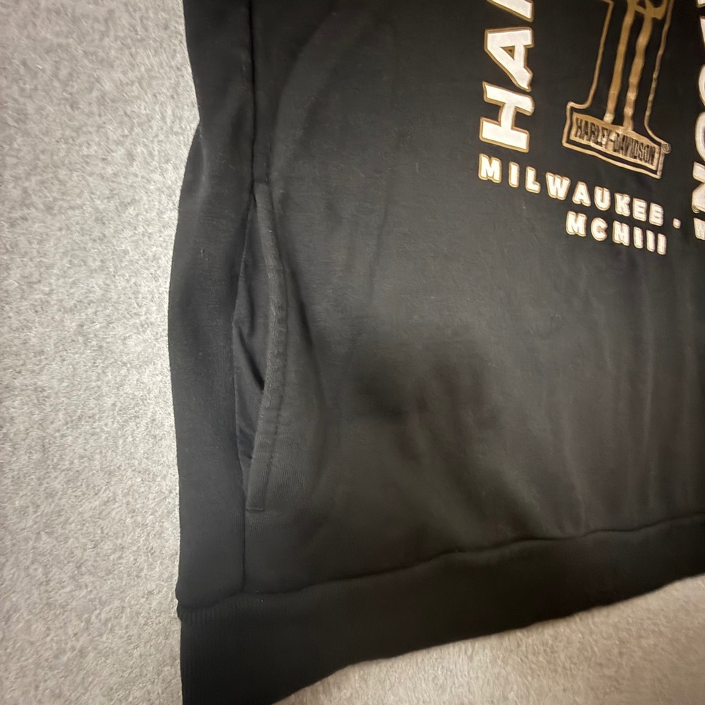 Harley-Davidson Mens 2XL Slim Black Gold Graphic Crewneck Sweatshirt Pockets - Picture 4 of 8